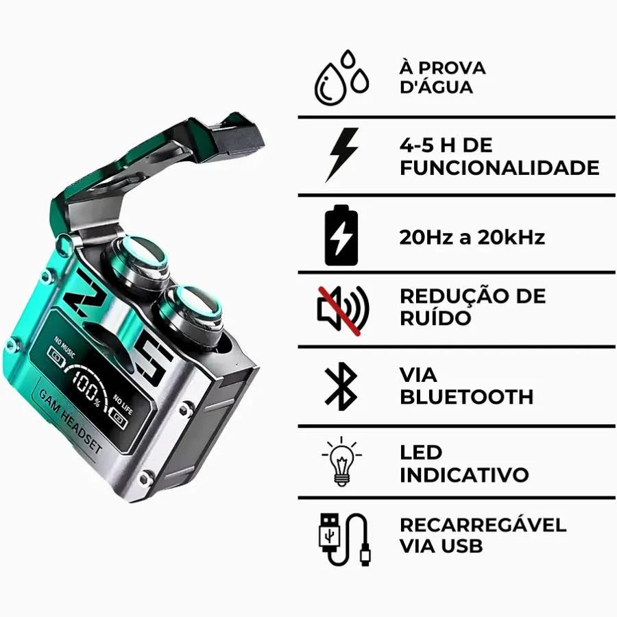 Fone Gamer Bluetooth a Prova D´agua e Powerbank